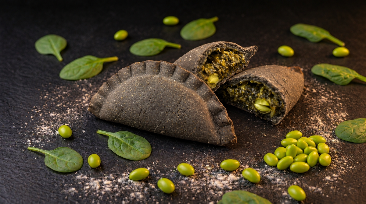 Vegan - Spinach with leek and edamame and gluten free ingredients